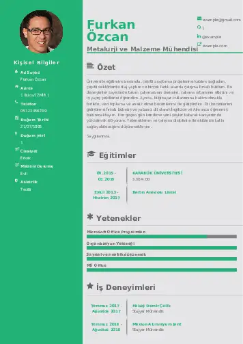 Metalürji Ve Malzeme Mühendisliği Cv Örnekleri cv indir